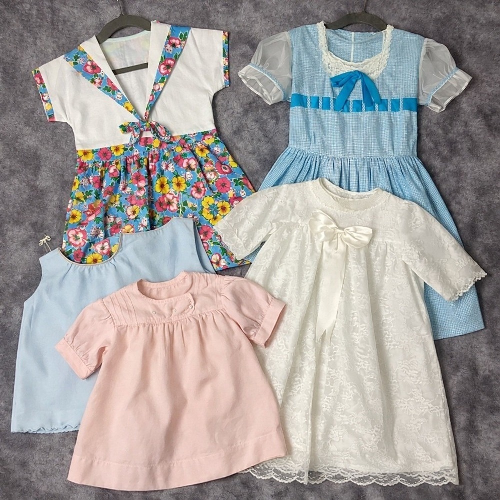 Vintage Handmade Baby Dress Lot 5 Heirloom Baptism Prairie Lace baby photo props